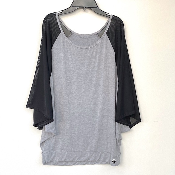 TRINA TURK Recreation Shirt Top Mesh Dolman Sleeve Banded Hem Grey Rayon Medium - Picture 3 of 6